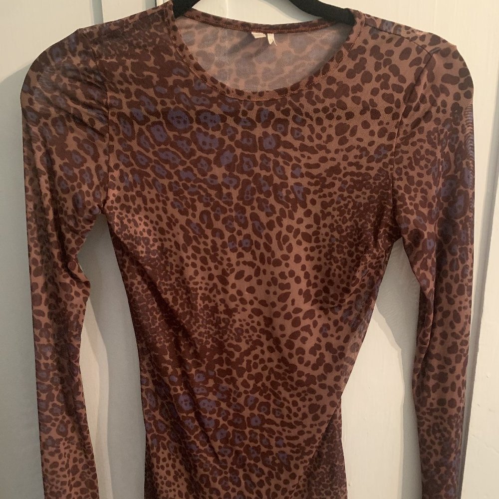BDG Sheer Leopard Printed Fitted Long Sleeve
